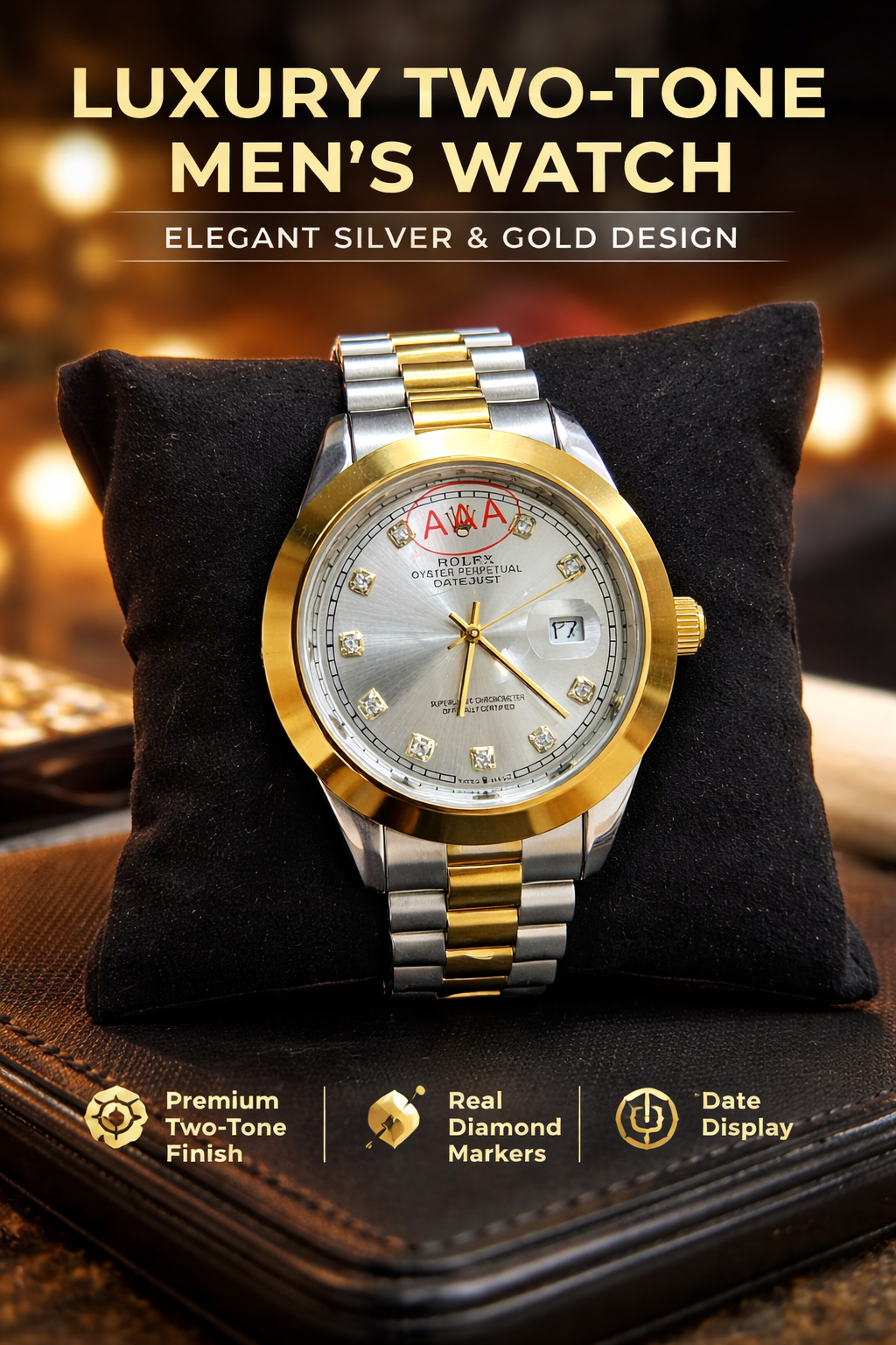 Luxury Two-Tone Datejust Style Watch – Silver Dial with Gold Bezel