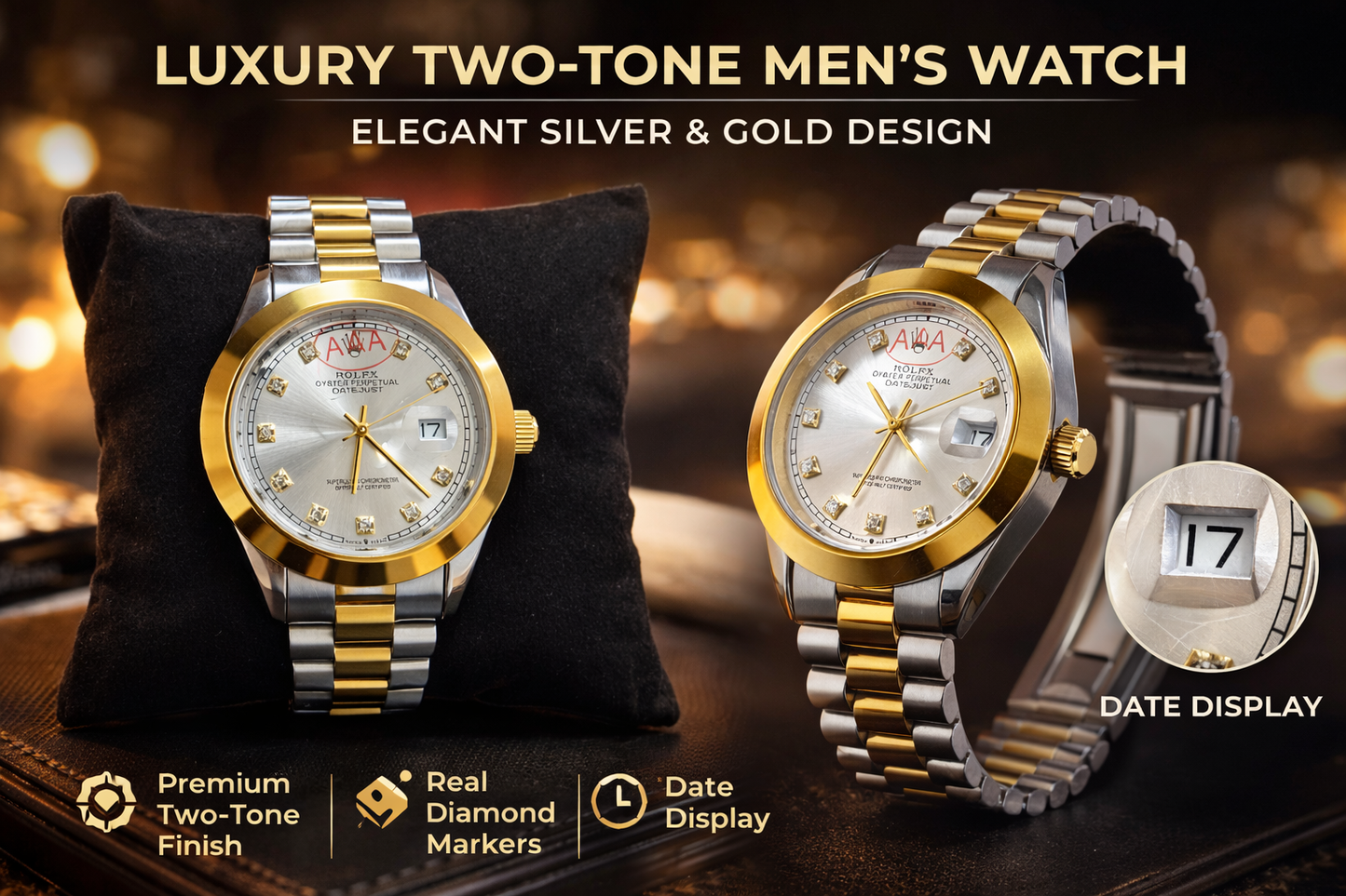 Luxury Two-Tone Datejust Style Watch – Silver Dial with Gold Bezel