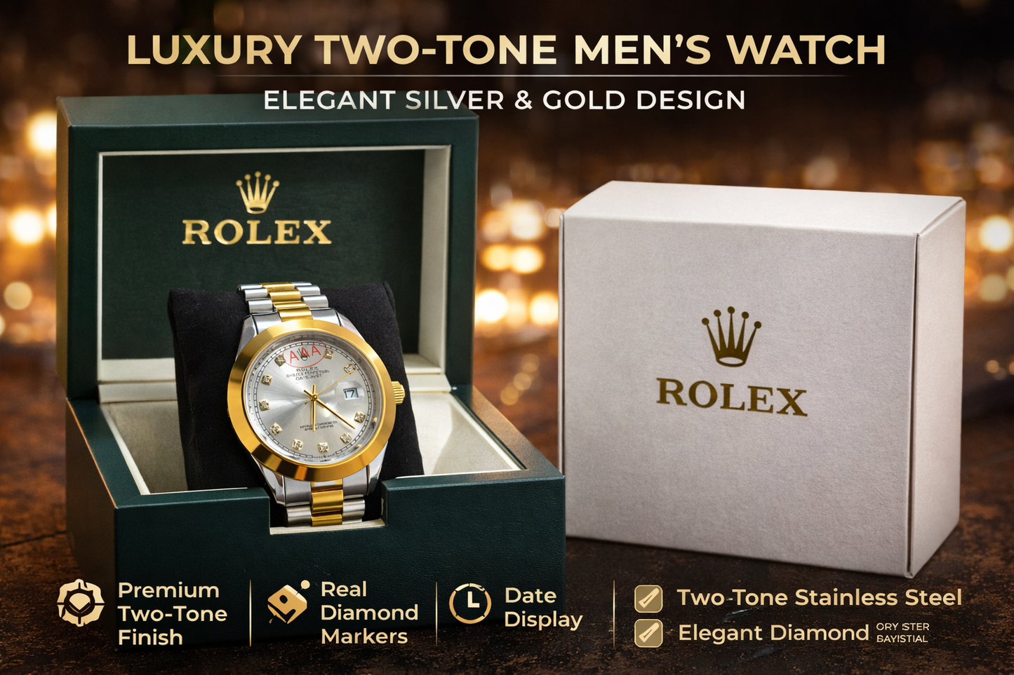Luxury Two-Tone Datejust Style Watch – Silver Dial with Gold Bezel